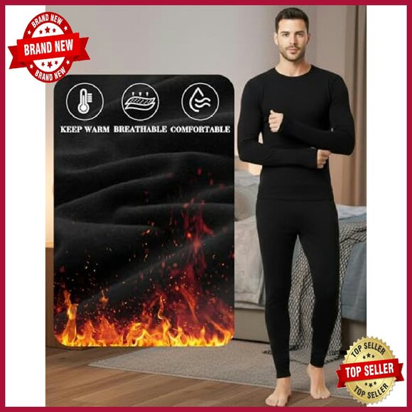Men's Thermal Underwear Set Fleece Lined Base Layer Top & Bottom - Picture 4 of 8